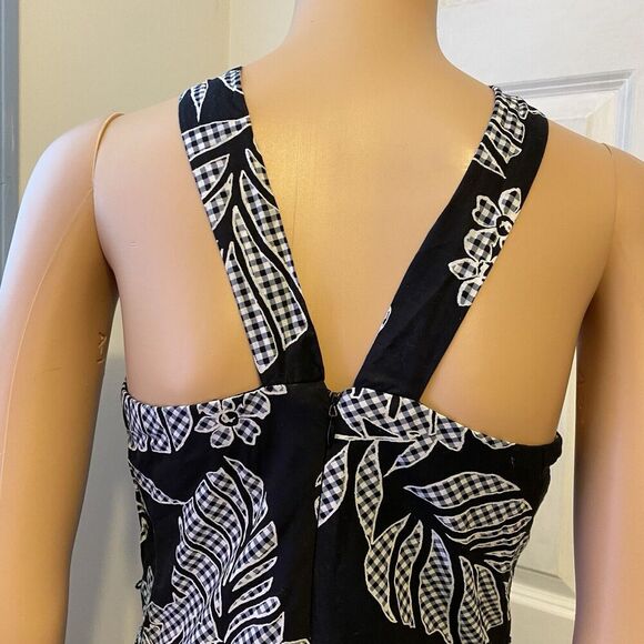 Y2K Dress Sz 6/S Black White Whimsigoth Key Hole Halter Midi Leafy Hippie Party - Picture 8 of 11